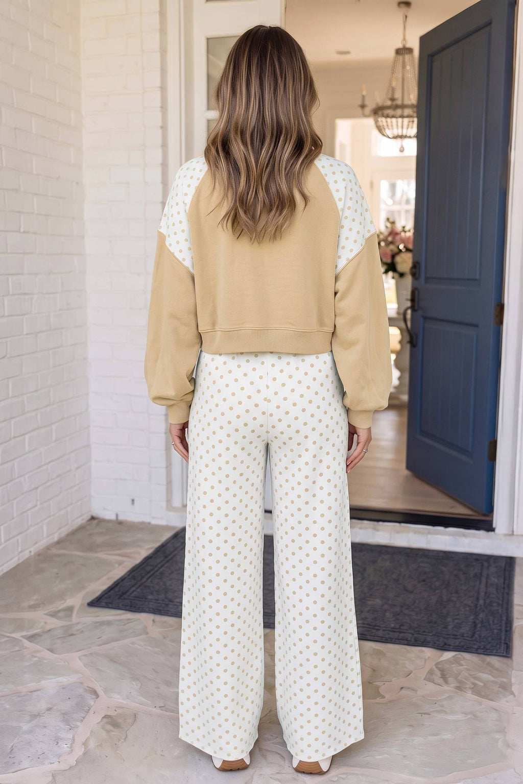 Polka Dot Colorblock Casual Pants Set
