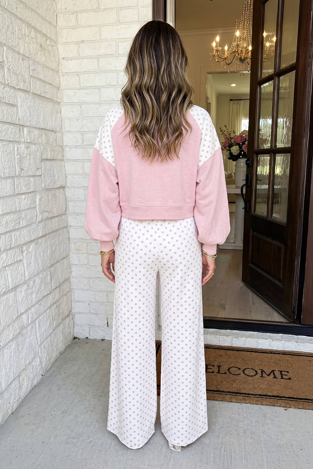 Polka Dot Colorblock Casual Pants Set