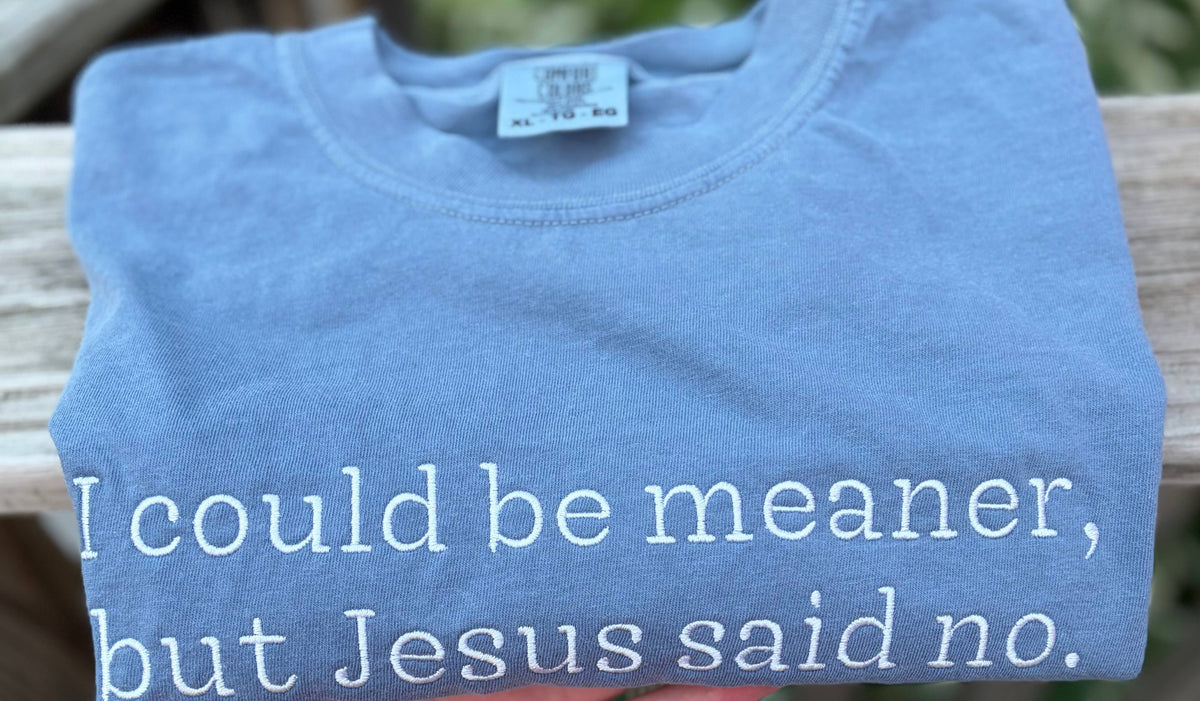 I Could Be Meaner But Jesus Said No Embroidered T-Shirt