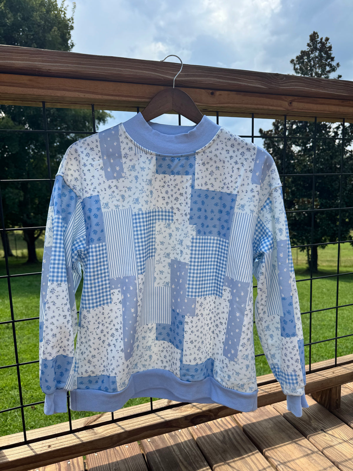 Patchwork Floral Print Mock Neck Sweatshirt