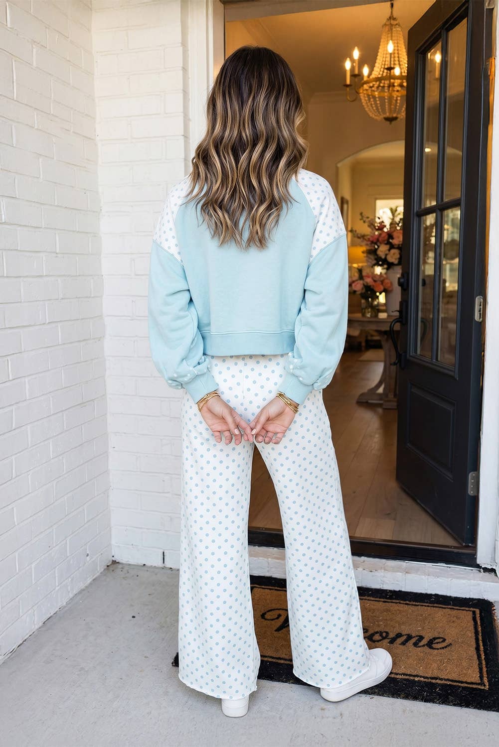Polka Dot Colorblock Casual Pants Set