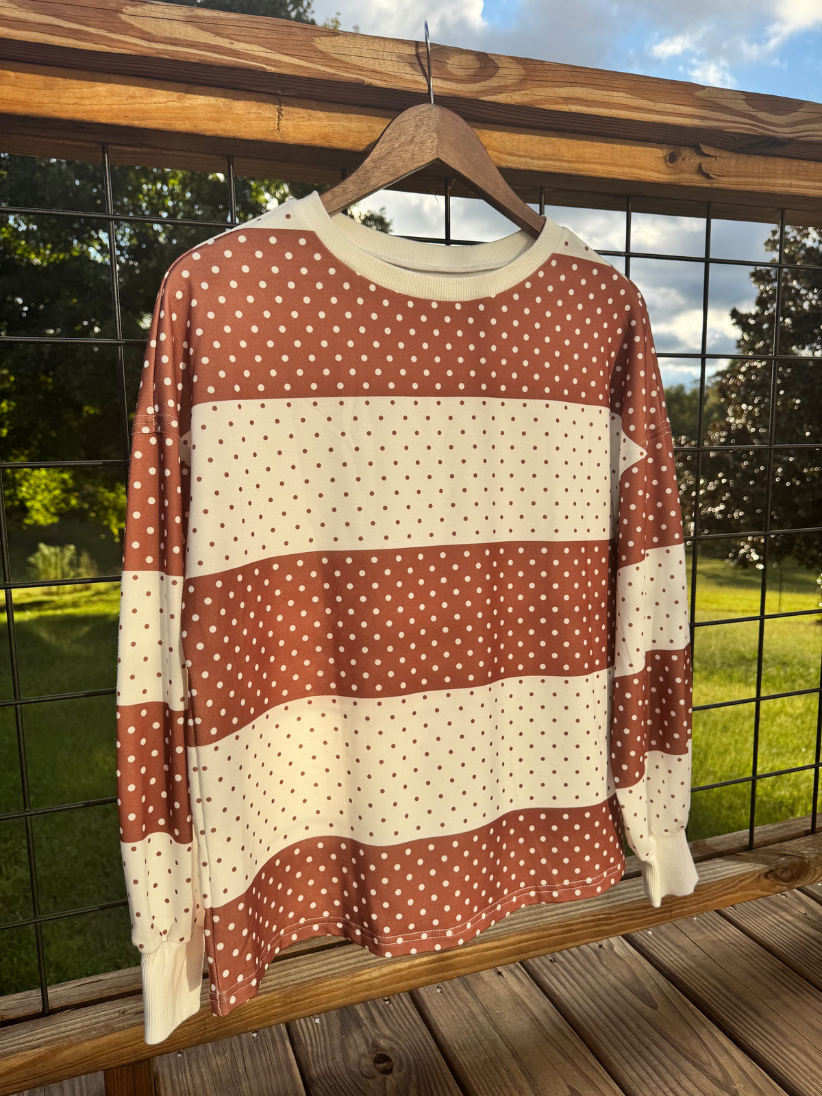 Polka Dot Patchwork Colorblock Crew Neck