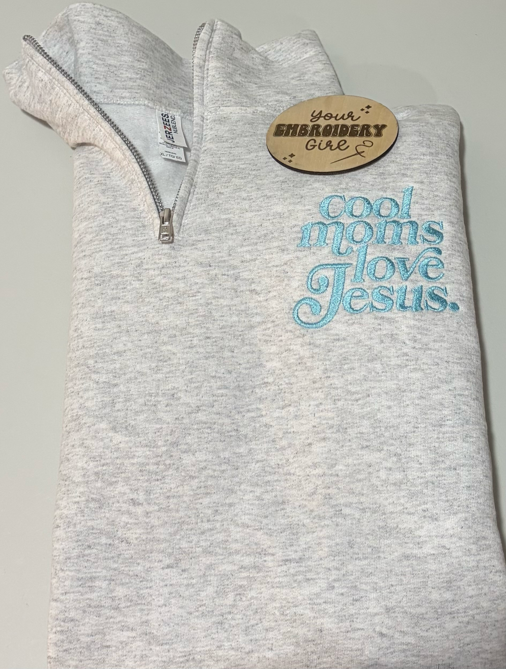 Embroidered Christian Cool Moms Love Jesus 1/4 Zip Pullover