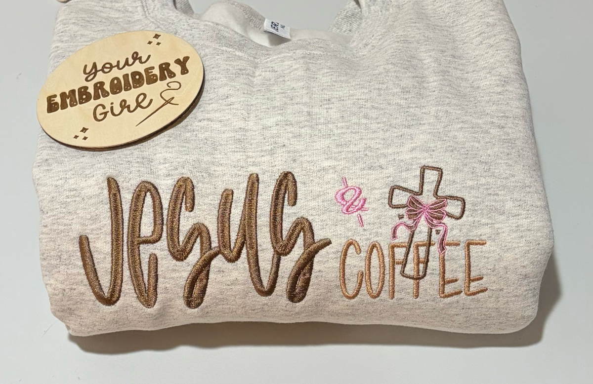 Embroidered Jesus & Coffee JERZEES Crewneck