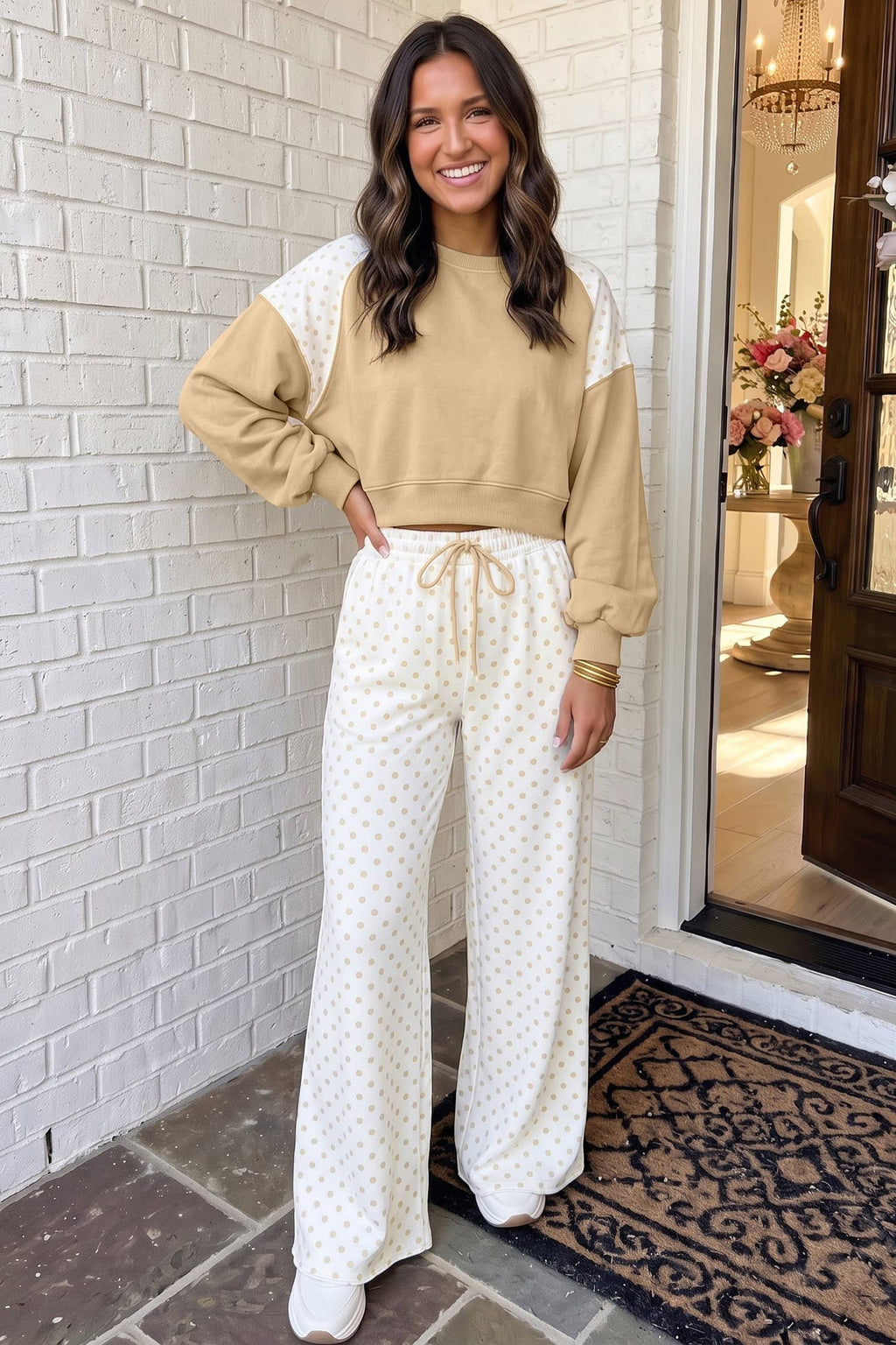Polka Dot Colorblock Casual Pants Set